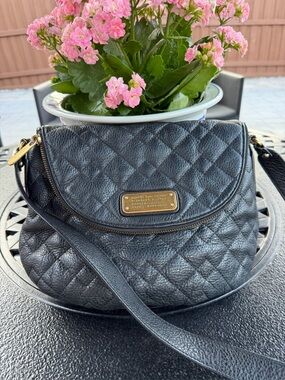 Marc by Marc Jacobs Black Quilted Flap Shoulder Bag with Gold Plate